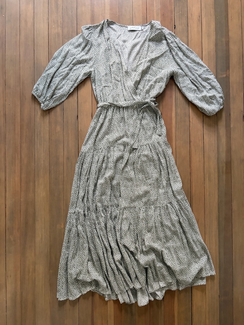 Printed Wrap Maxi Dress in Olive Green